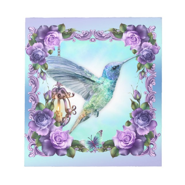 Hummingbird & Rose 5.5" x 6" Notepad - 40 Seiten Notizblock (Vorderseite)