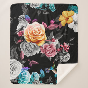Hummingbird, Rose: Aquarellfarbener Hintergrund Sherpadecke
