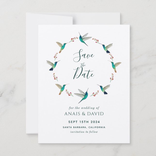Hummingbird Save the Date Card Karte (Vorderseite)