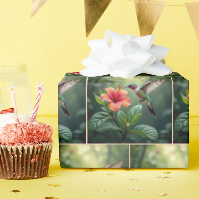 Hummingbird schwingt über einen Hibiskus Geschenkpapier (Geburtstagsparty)
