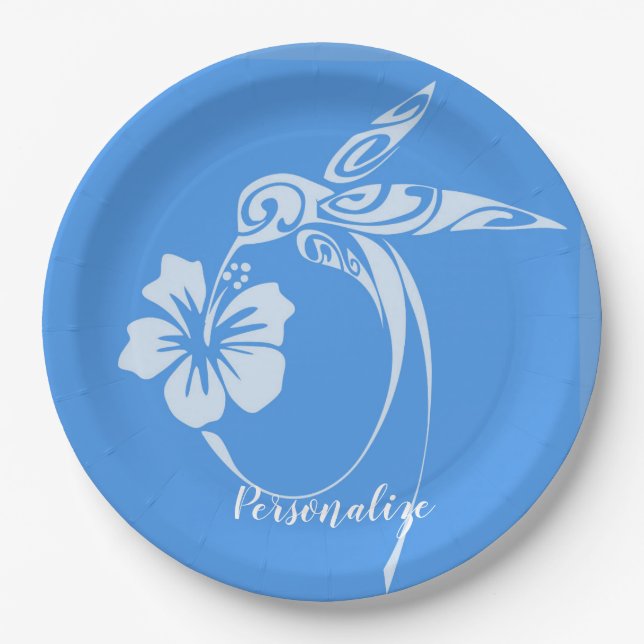 Hummingbird Simple & Elegant Blue & White Pappteller (Vorderseite)