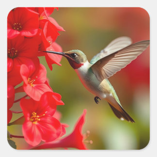 Hummingbird Sipping Nectar Quadratischer Aufkleber