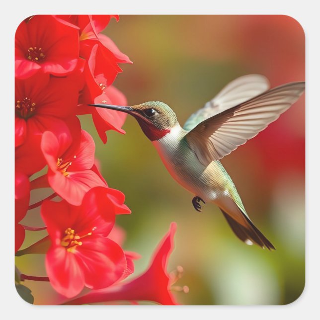 Hummingbird Sipping Nectar Quadratischer Aufkleber (Vorderseite)