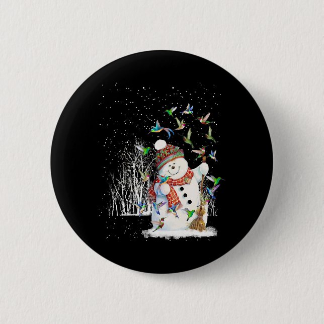 Hummingbird Snowman Frohe Weihnachten Button (Vorderseite)