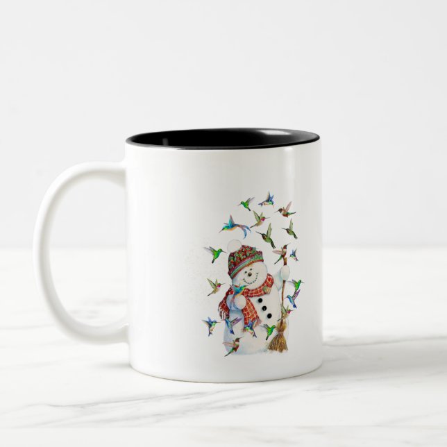 Hummingbird Snowman Frohe Weihnachten Hummingbird  Zweifarbige Tasse (Links)