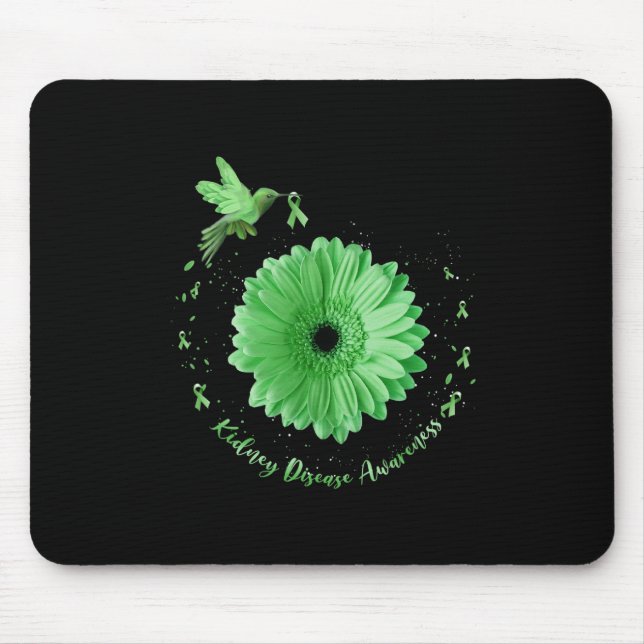 Hummingbird Sonnenblume Grüne Ribbon Nierenerkrank Mousepad (Vorne)