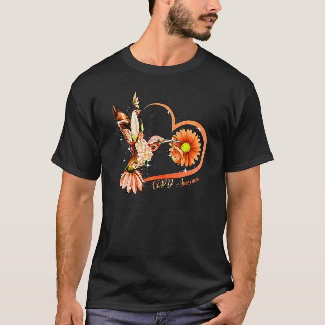 Hummingbird Sonnenblume Herz Orange Ribbon Copd Aw T-Shirt (Vorderseite)