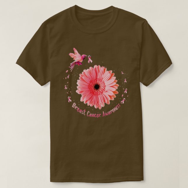 Hummingbird Sonnenblume Rosa Ribbon Brustkrebs Aw T-Shirt (Design vorne)