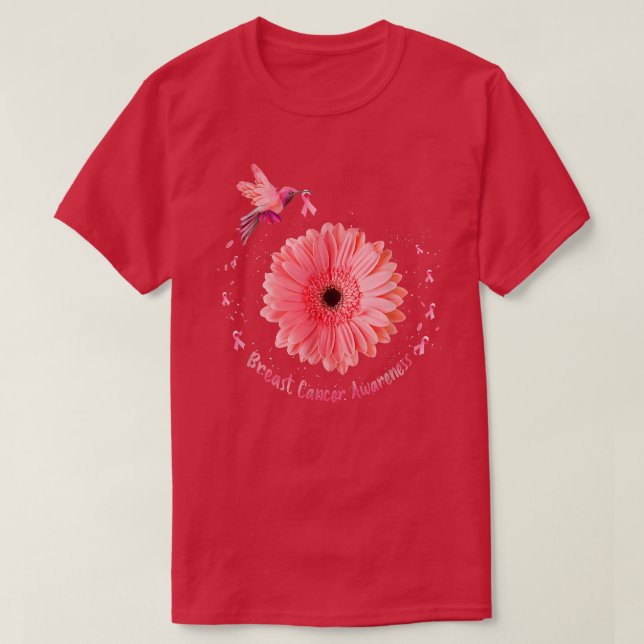 Hummingbird Sonnenblume Rosa Ribbon Brustkrebs Aw T-Shirt (Design vorne)