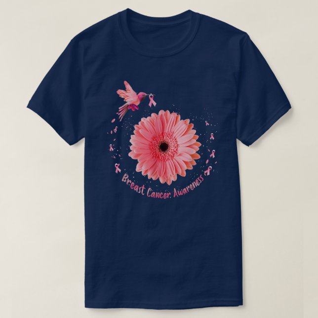 Hummingbird Sonnenblume Rosa Ribbon Brustkrebs Aw T-Shirt (Design vorne)