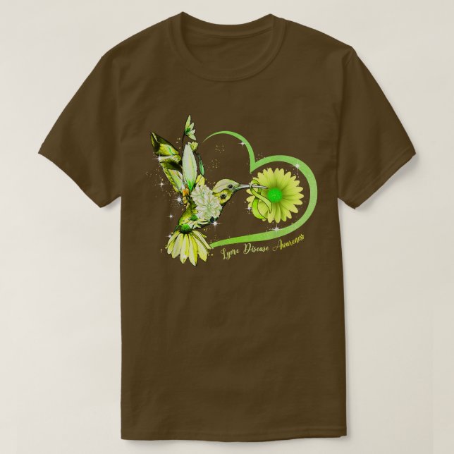 Hummingbird Sonnenblumen Grüne Ribbon Lyme Krankhe T-Shirt (Design vorne)