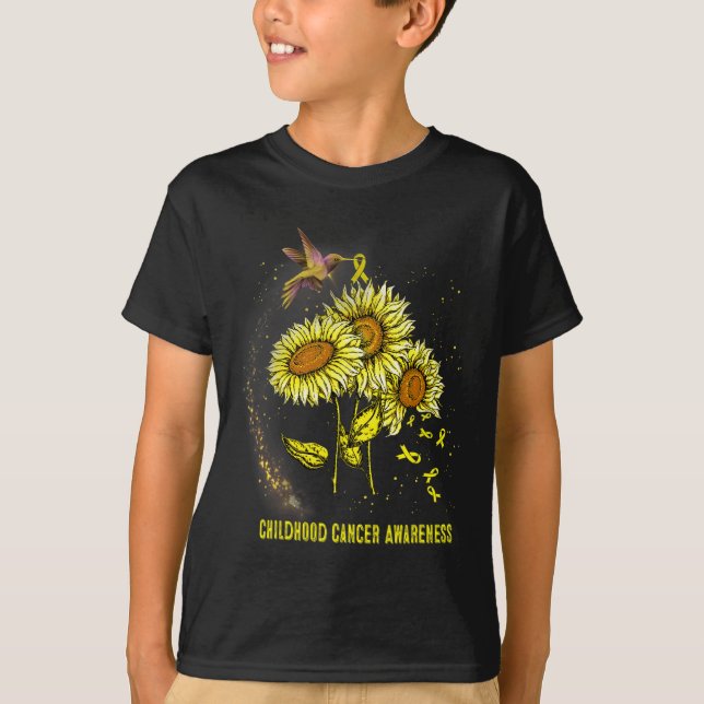 Hummingbird Sonnenblumen Kinderkrebs Bewusstsein T-Shirt (Vorderseite)