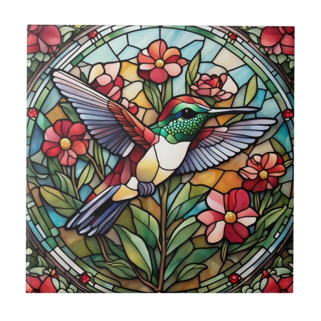 Hummingbird Stached Glass Bird Fliese (Vorderseite)