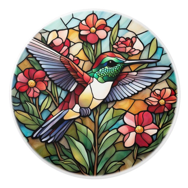 Hummingbird Stached Glass Bird Keramikknauf (Vorderseite)