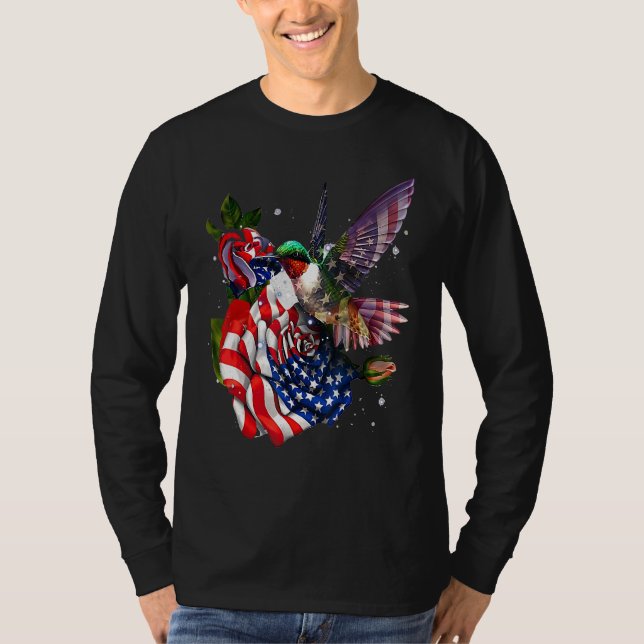Hummingbird Stolz und Rose American Flag 4. JU T-Shirt (Vorderseite)