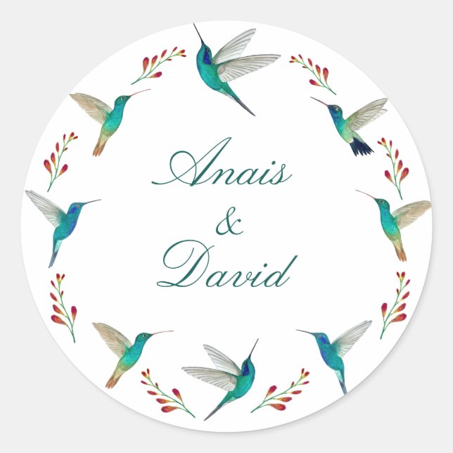 Hummingbird Summer Wedding Classic Round Sticker (Vorderseite)