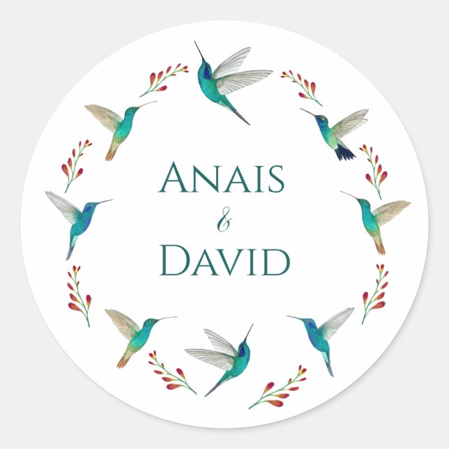 Hummingbird Summer Wedding Classic Round Sticker (Vorderseite)