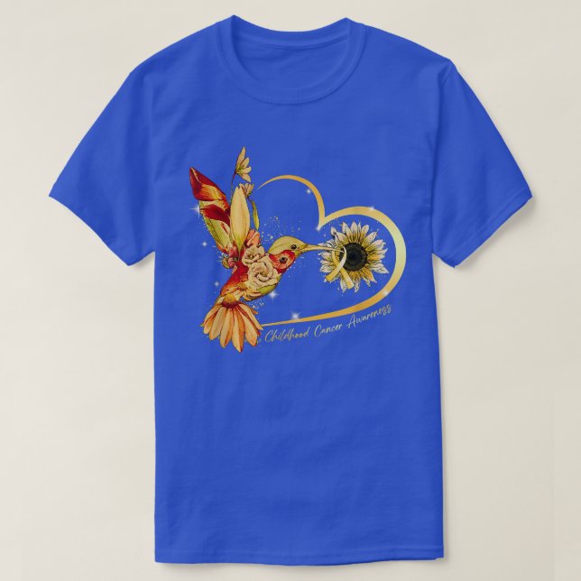 Hummingbird Sunflower Gold Ribbon Kinderkrebs T-Shirt (Design vorne)