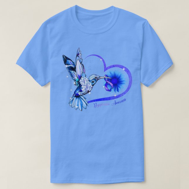 Hummingbird Sunflower Heart Blue Ribbon Dyspraia A T-Shirt (Design vorne)