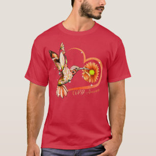 Hummingbird Sunflower Heart Orange Ribbon COPD Awa T-Shirt