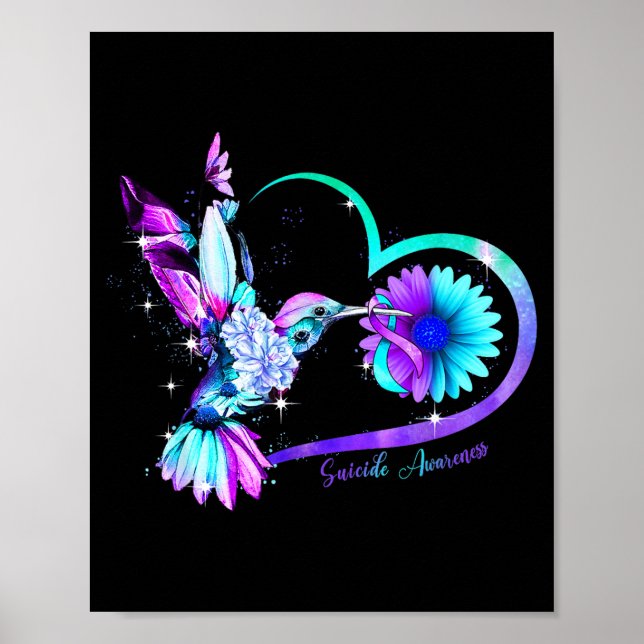 Hummingbird Sunflower Heart Purple Ribbon Suicide  Poster (Vorne)