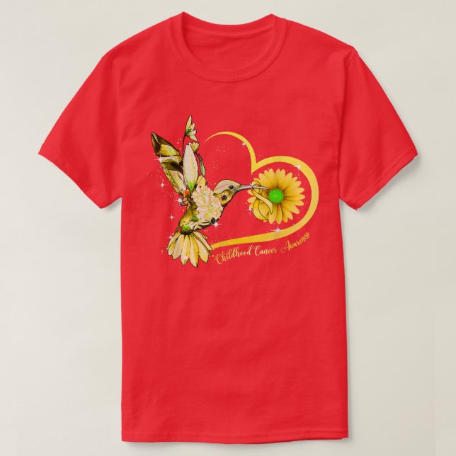 Hummingbird Sunflower Heart Yellow Ribbon Childhoo T-Shirt (Design vorne)