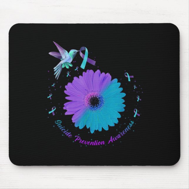 Hummingbird Sunflower Herz Lila Ribbon Suizid Mousepad (Vorne)