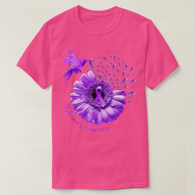 Hummingbird Sunflower Lila Alzheimers Awareness  T-Shirt (Design vorne)