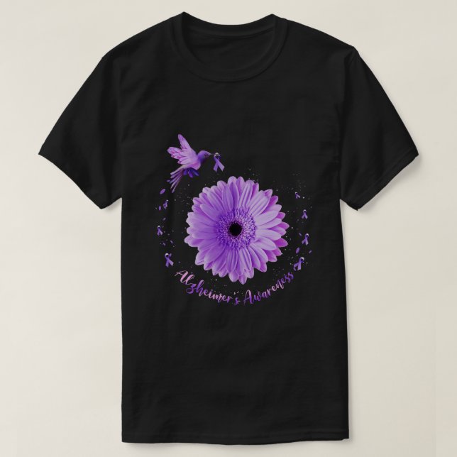 Hummingbird Sunflower Lila Ribbon Alzheimer Aw T-Shirt (Design vorne)