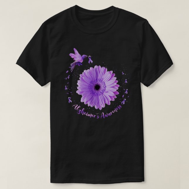 Hummingbird Sunflower Lila Ribbon Alzheimer Aw T-Shirt (Design vorne)