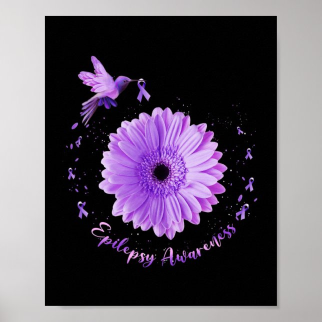 Hummingbird Sunflower Lila Ribbon Epilepsy Aware Poster (Vorne)