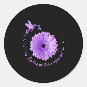 Hummingbird Sunflower Lila Ribbon Epilepsy Aware Runder Aufkleber
