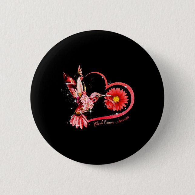 Hummingbird Sunflower Red Ribbon Blood Cancer Awar Button (Vorderseite)