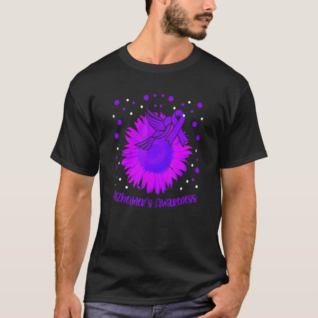 Hummingbird Sunflower Ribbon Alzheimer's Awareness T-Shirt (Vorderseite)