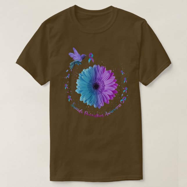 Hummingbird Sunflower Ribbon Suizidprävention  T-Shirt (Design vorne)