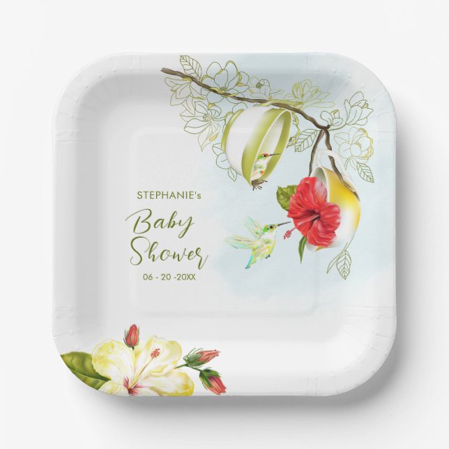 Hummingbird Teacup Floral Pappteller (Vorderseite)