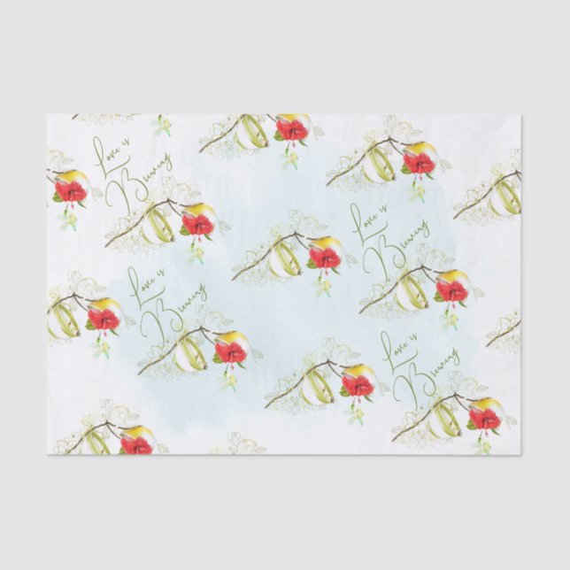 Hummingbird Teacup Floral Seidenpapier (Vorderseite)