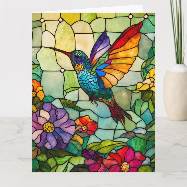 Hummingbird Tiffany-Style Window Karte (Vorderseite)