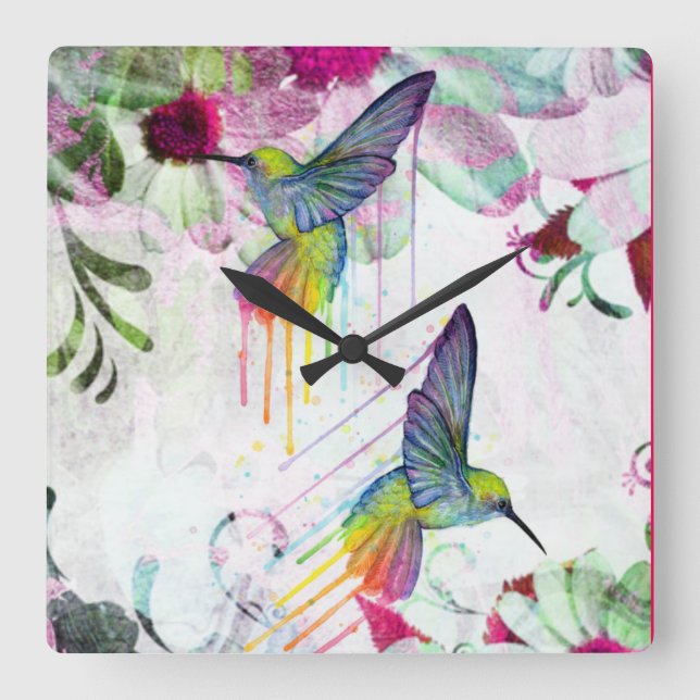 Hummingbird Time Quadratische Wanduhr (Vorderseite)