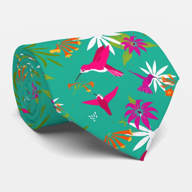 Hummingbird Tropical Beach Wedding Pink Green Blue Krawatte (Gerollt)