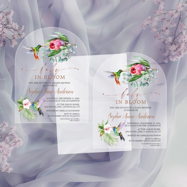 Hummingbird Tropical Blume Girl Baby in Bloom Acryleinladungen (Von Creator hochgeladen)