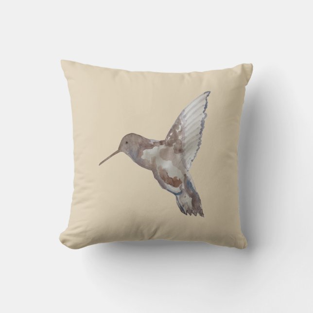 Hummingbird Tropical Painting Neutral Pillow Kissen (Vorderseite)