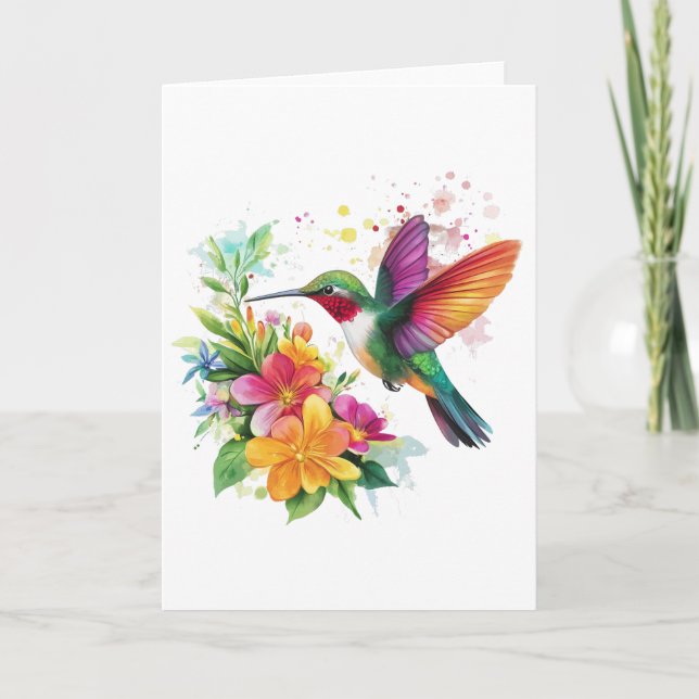 Hummingbird Tropische Blume Karte (Vorderseite)