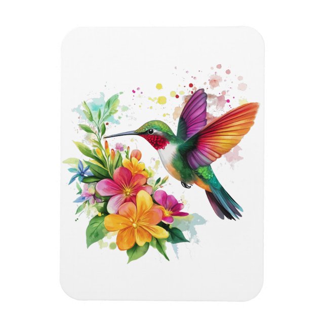 Hummingbird Tropische Blume Magnet (Vertikal)