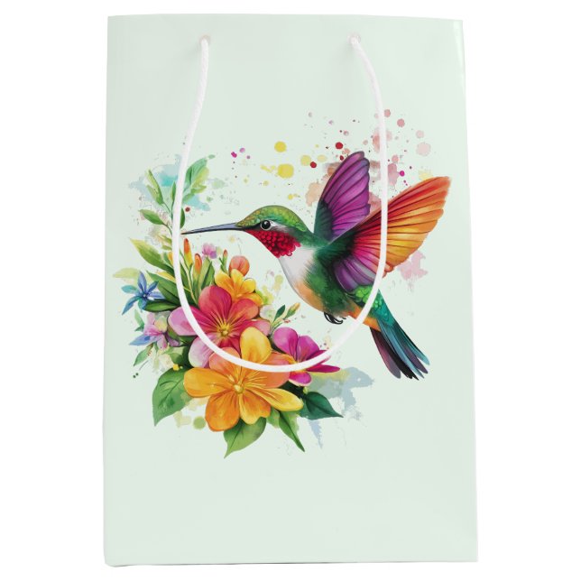 Hummingbird Tropische Blume Mittlere Geschenktüte (Vorderseite)
