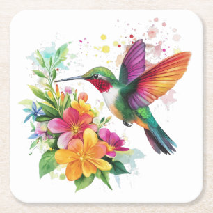 Hummingbird Tropische Blume Rechteckiger Pappuntersetzer