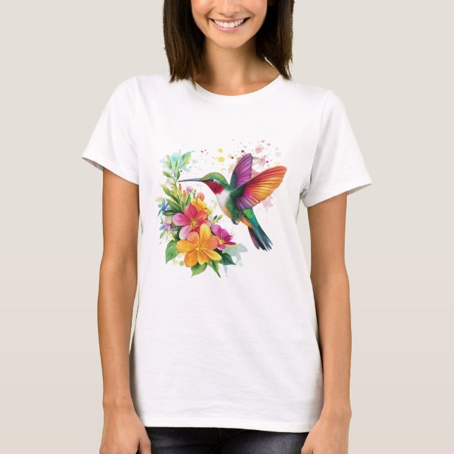 Hummingbird Tropische Blume T-Shirt (Vorderseite)