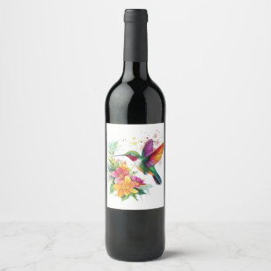 Hummingbird Tropische Blume Weinetikett