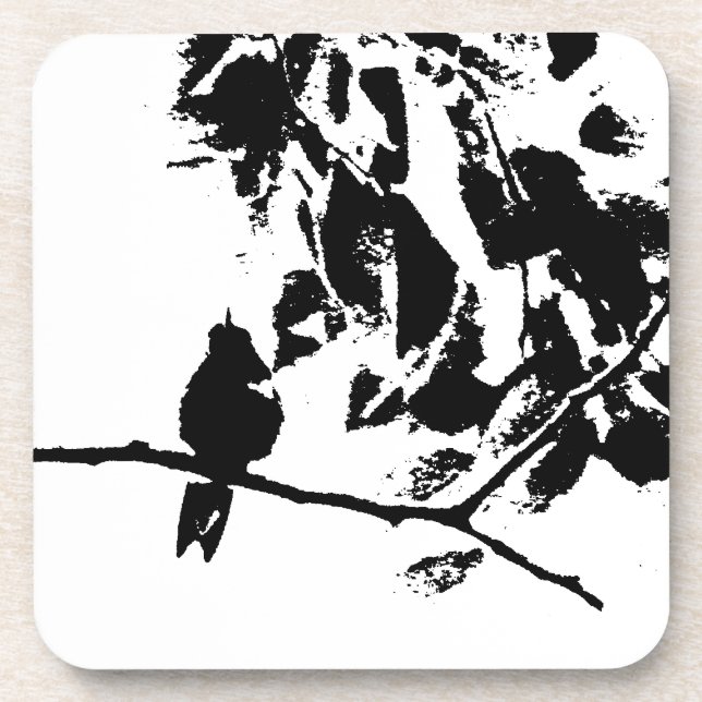 Hummingbird und Baumzweige Schwarz-weiß Untersetzer (Vorderseite)