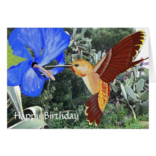 Hummingbird und Blauer Hibiskus zum Geburtstag (Vorderseite (Horizontal))